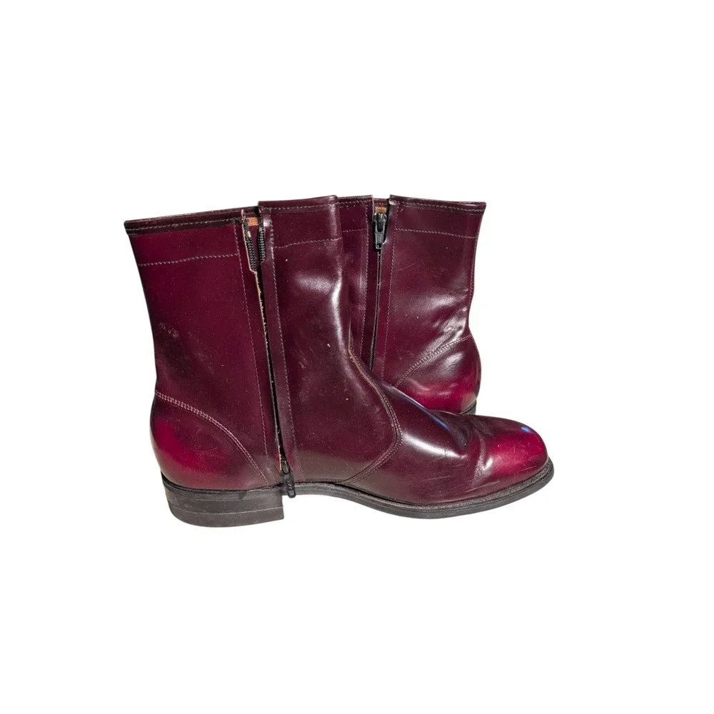 Goodyear Burgundy Leather Beatle Boots Mens Size 8 3E Wide Side Zip Ankle Boots